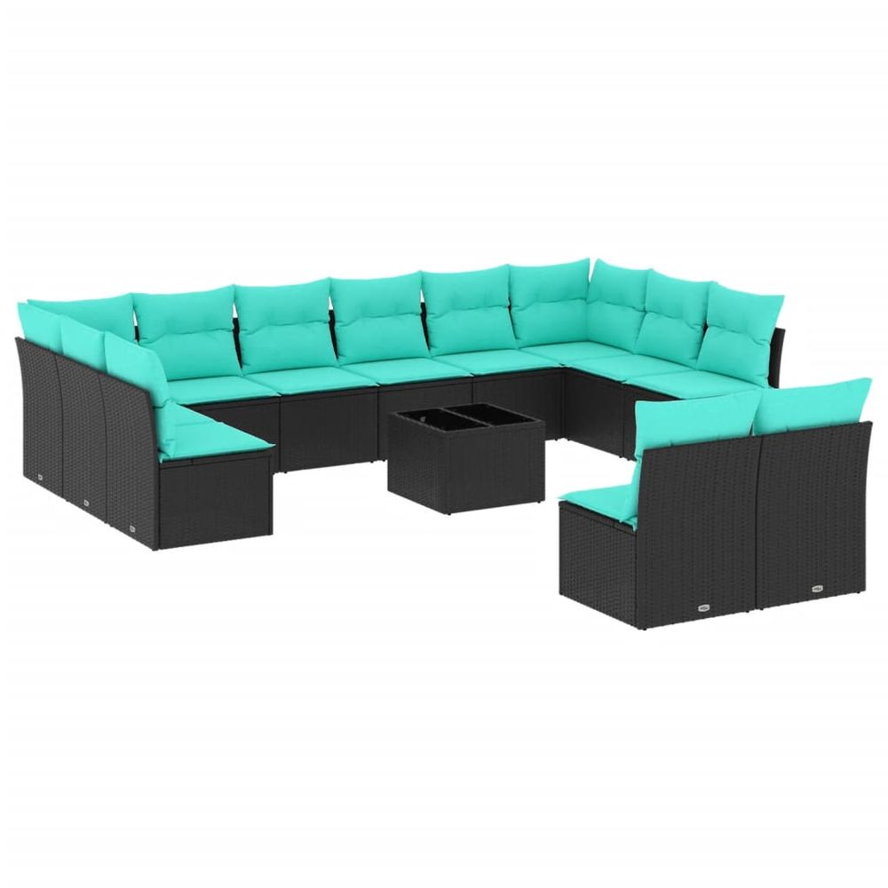 Ensemble de canapé de jardin 13 pcs avec coussins noir