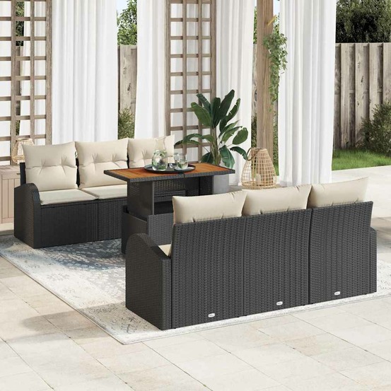 Ensemble de canapé de jardin 7 pcs noir poly rotin