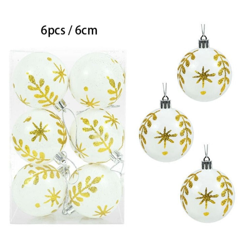 Lot de 6 boules de noël blanc et or