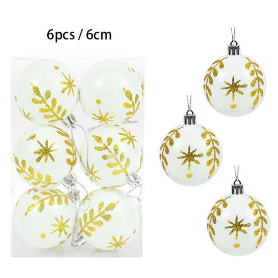 Lot de 6 boules de noël blanc et or