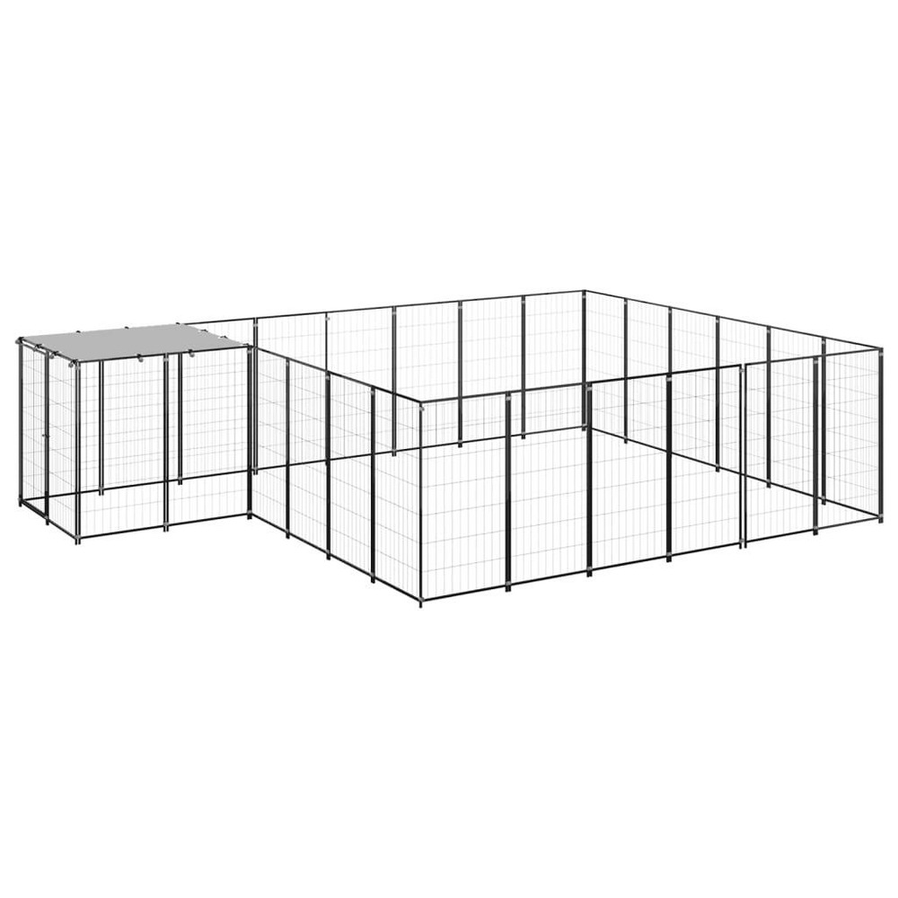 Chenil extérieur cage enclos parc animaux chien 12,1 m² 110 cm acier noir