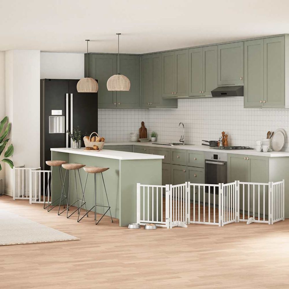 Très grand parc chien bois pliable modulable intérieur blanc 15 panneaux