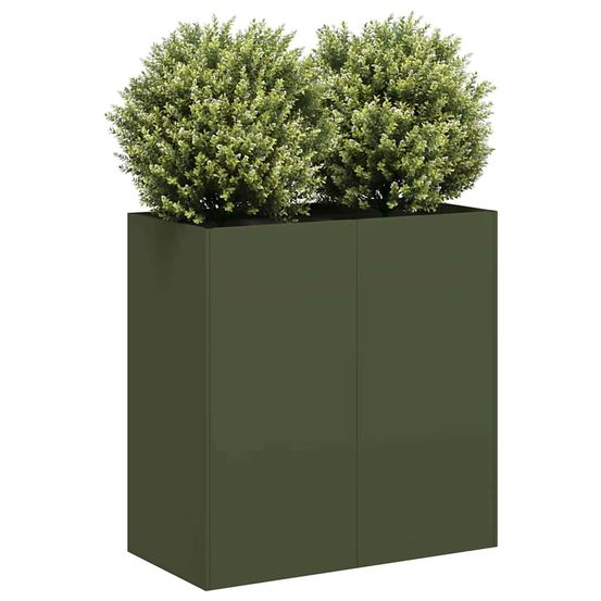 Jardinière haute acier vert olive pour terrasse et jardin 80x40x80 cm