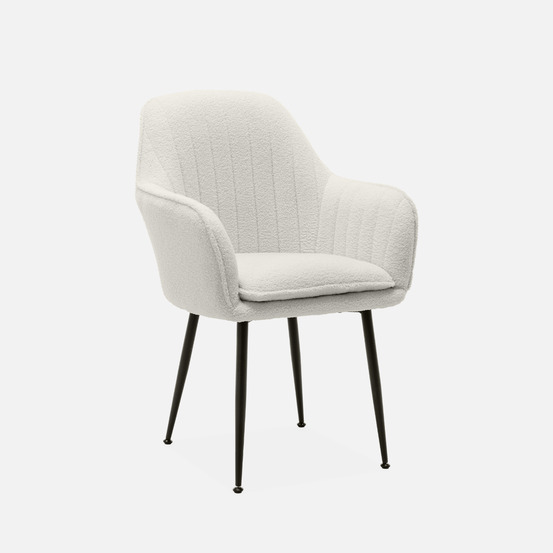 Fauteuil en bouclette et pieds en métal noir mat, shella, l 57 x p 59 x h 84,5cm