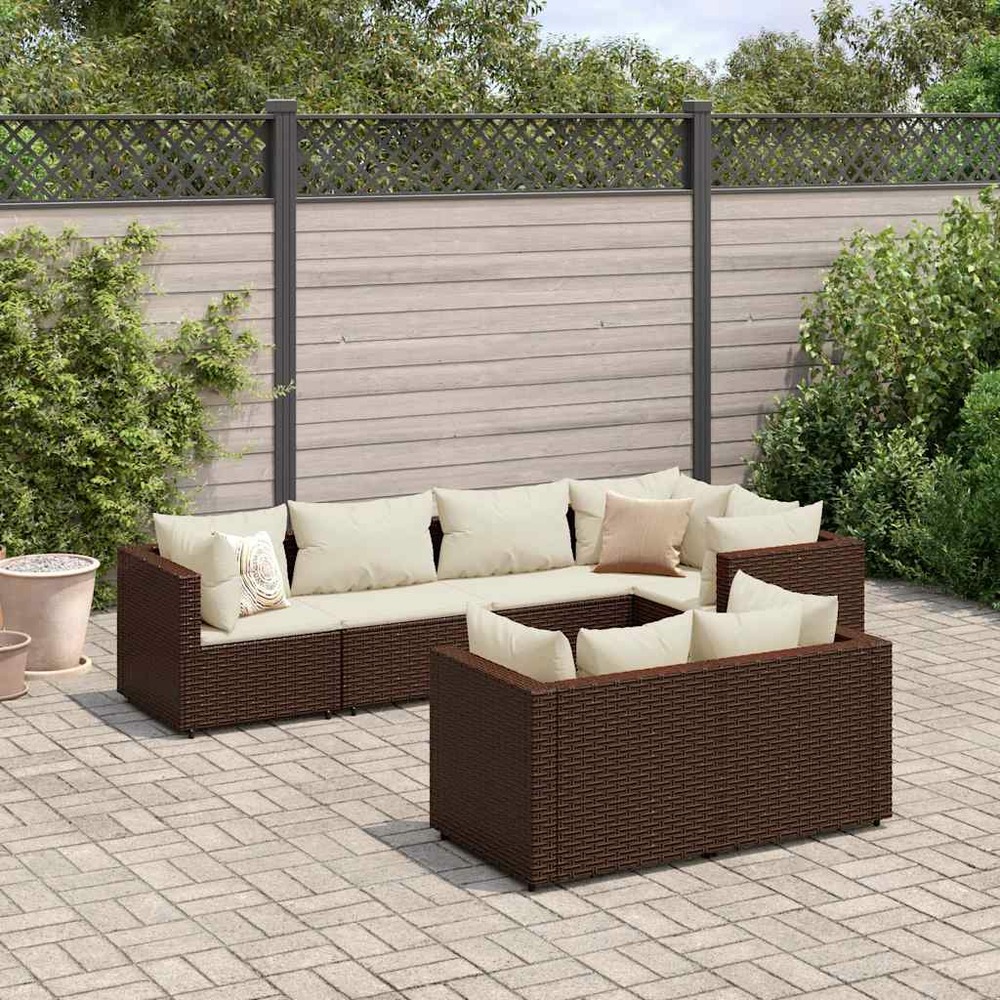 Salon de jardin avec coussins 7 pcs marron résine tressée
