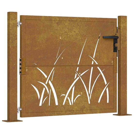 Portail de jardin 100x100 cm en acier corten avec motif gazon