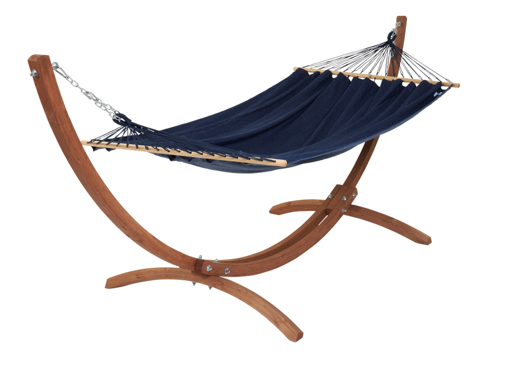Set Hamac coloris jeans + support bois - Set eskapade - certifié fsc mix 320x125cm