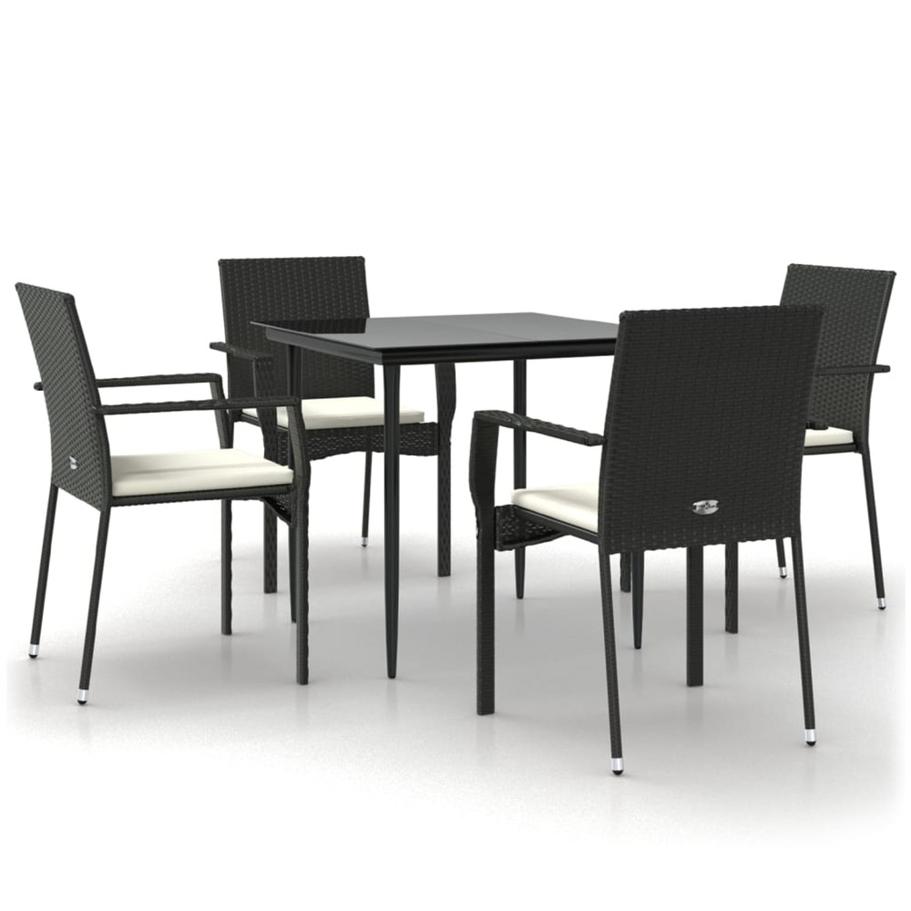 Ensemble à manger de jardin coussins 5pcs noir résine tressée