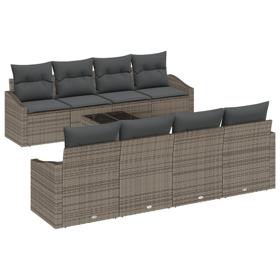 Ensemble de sofa de jardin 9 pièces avec coussins gris poly rotin