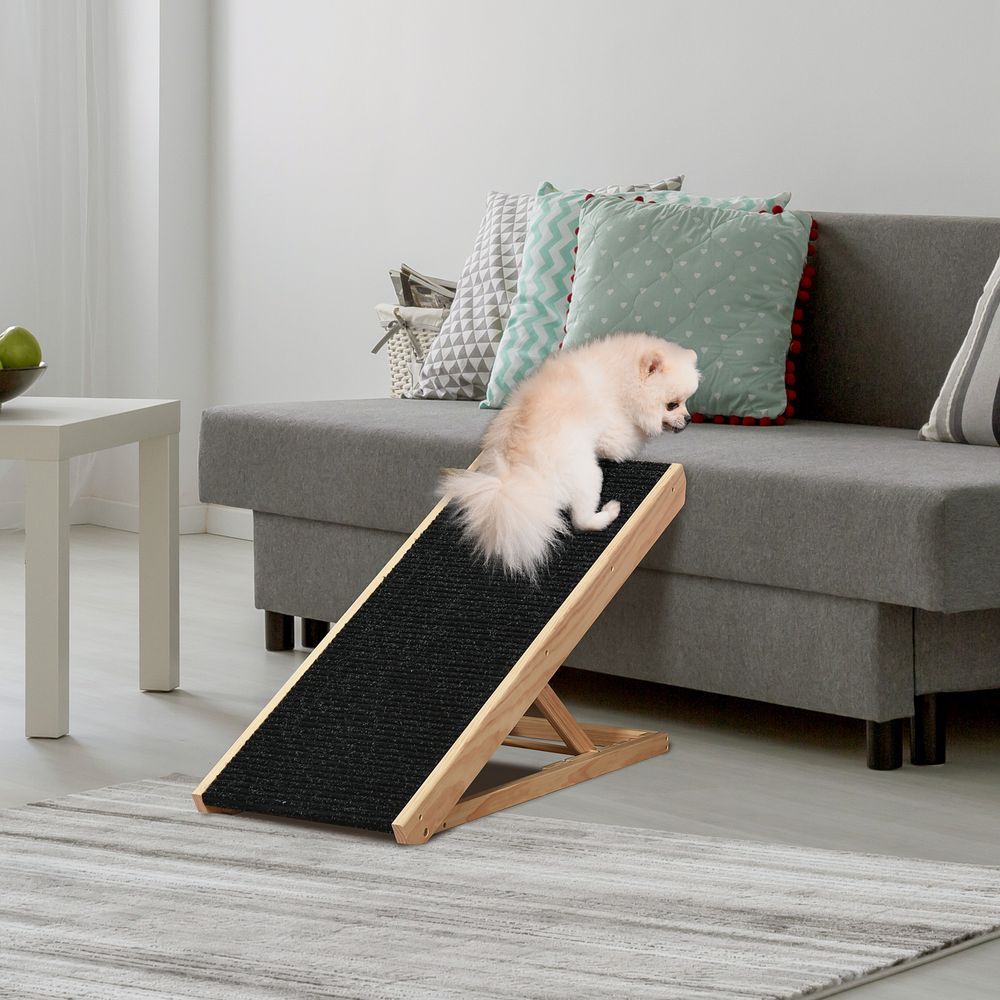 Rampe pour chien pliable bois de pin noir naturel 90 x 40 cm hauteur réglable 26 à 61 cm antidérapante