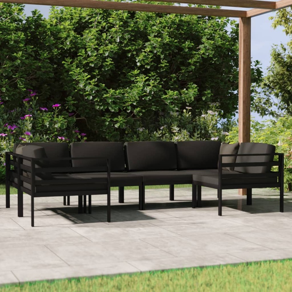 Salon de jardin 6 pcs avec coussins aluminium anthracite