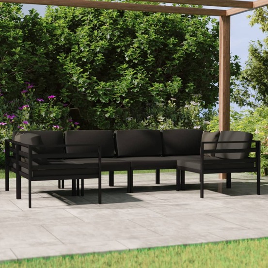 Salon de jardin 6 pcs avec coussins aluminium anthracite