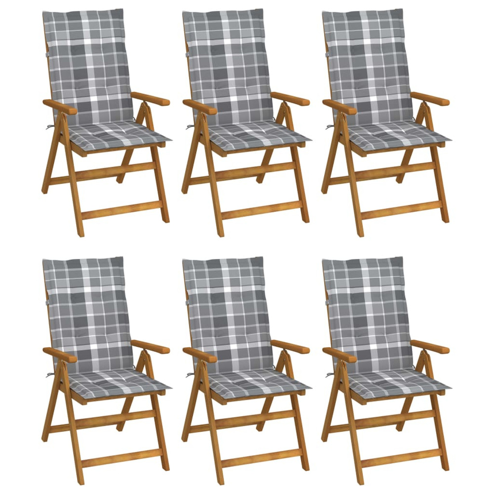 Chaises pliables de jardin lot de 6 avec coussins bois d'acacia
