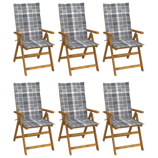 Chaises pliables de jardin lot de 6 avec coussins bois d'acacia