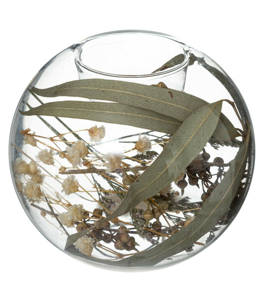 Photophore en verre avec déco fleurs séchées