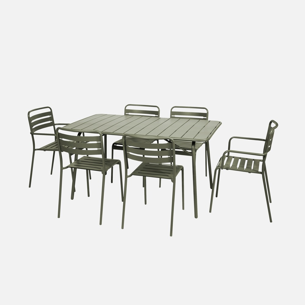 Table de jardin pliante métal 2 fauteuils 4 chaises, amelia 141,2 x 80 x 72,5cm