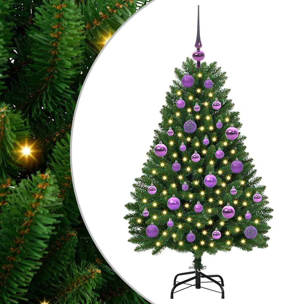 Sapin de noël artificiel avec 150 led vert 120 cm pvc et métal