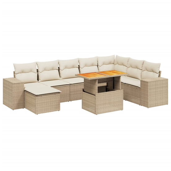 Salon de jardin avec coussins 9 pcs beige résine tressée