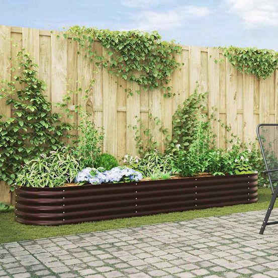 Grand carré potager en acier marron 320x80x44 cm, bordure de jardinage xxl