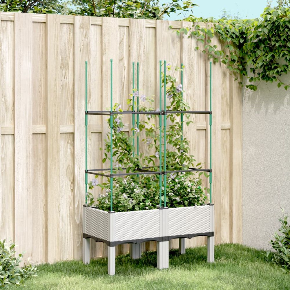 Jardinière rectangulaire avec treillis pp jardin blanc 80x40cm