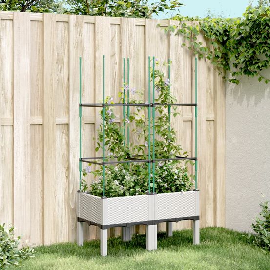 Jardinière rectangulaire avec treillis pp jardin blanc 80x40cm