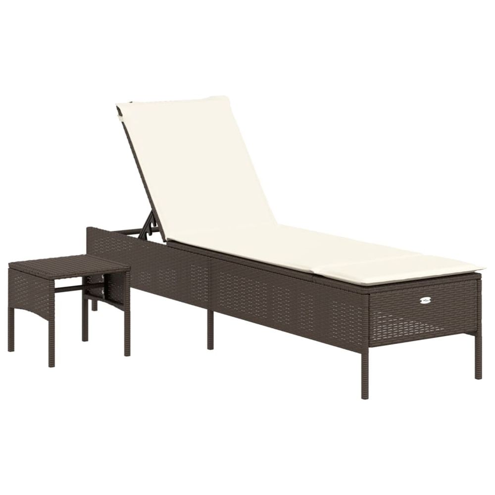 Chaise longue avec table et coussin marron résine tressée bain de soleil