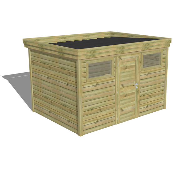Abri de jardin bois pin traité autoclave 27mm - 3,44x2,64m / 9m2 - bac acier - abri français