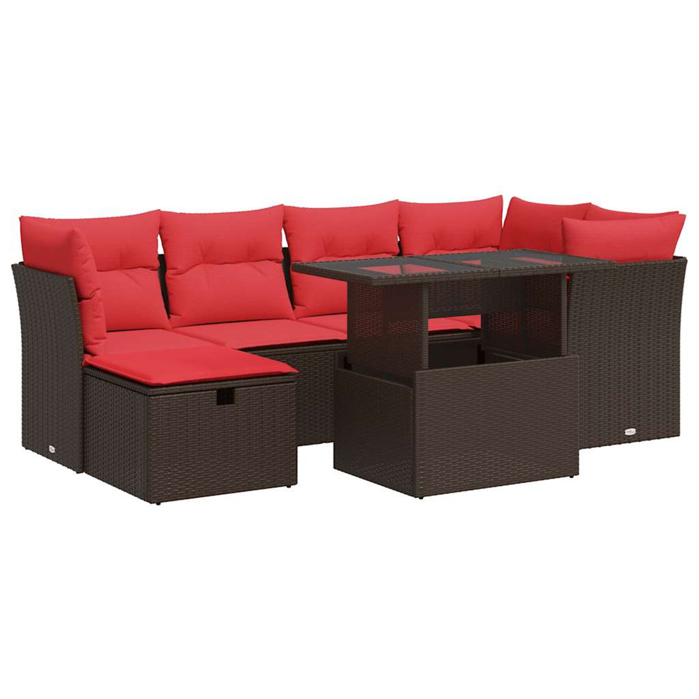 Salon de jardin avec coussins 7pcs marron résine tressée acacia