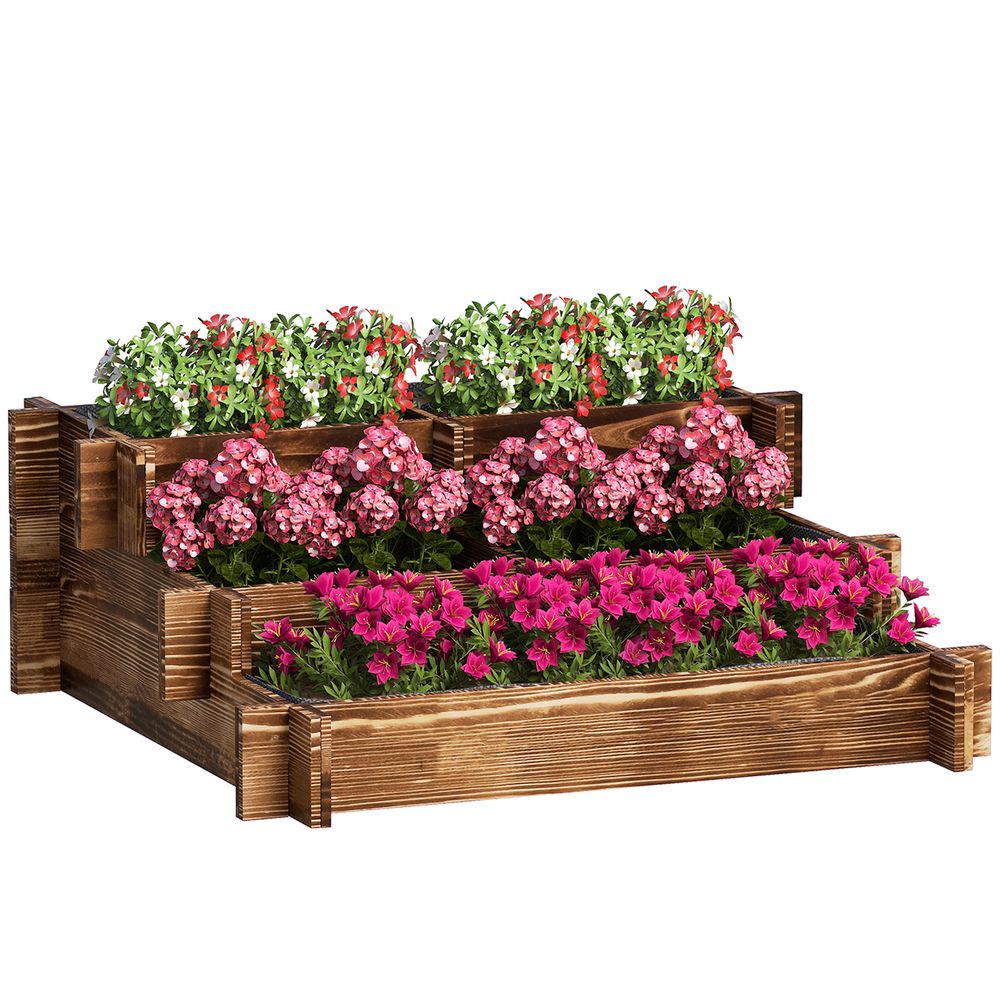 Carré potager 3 niveaux bois de sapin pour jardin balcon culture en escalier 93 cm carbonisé