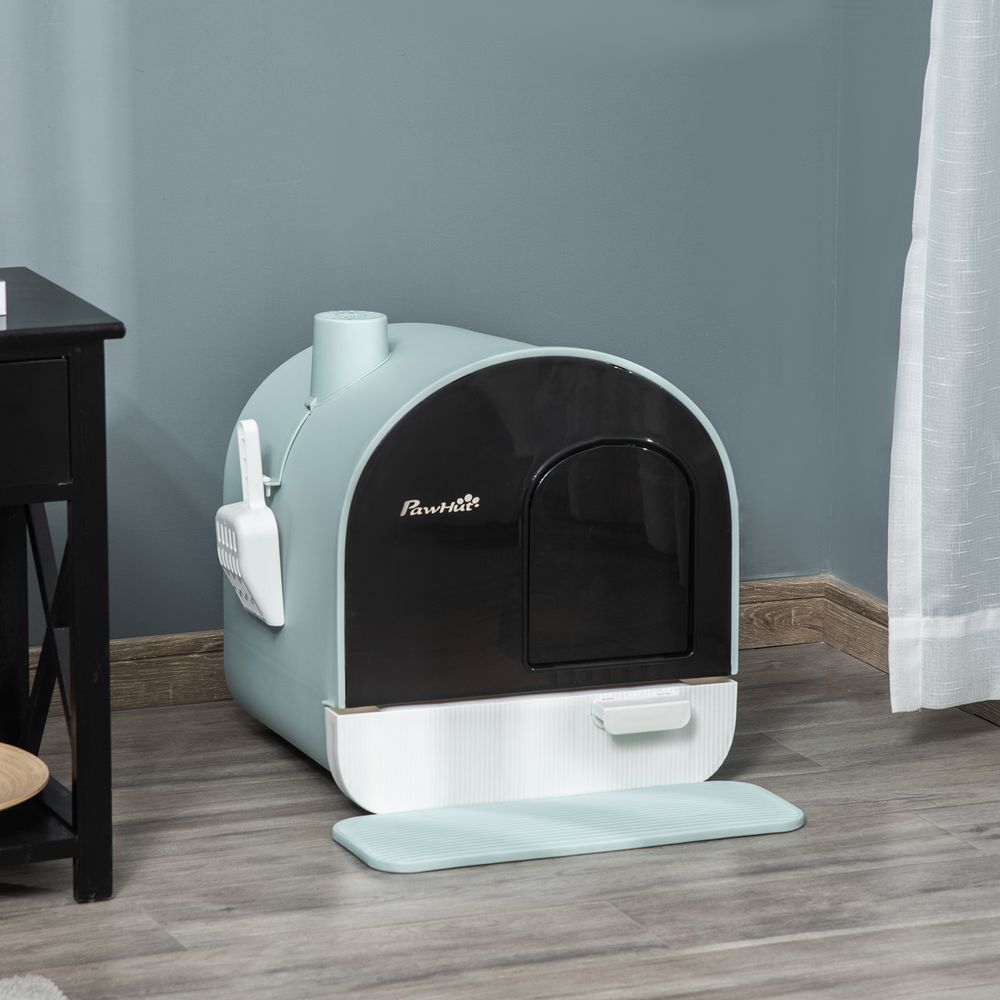 Maison toilette chat fermée filtre pelle tapis vert 43x44x47cm