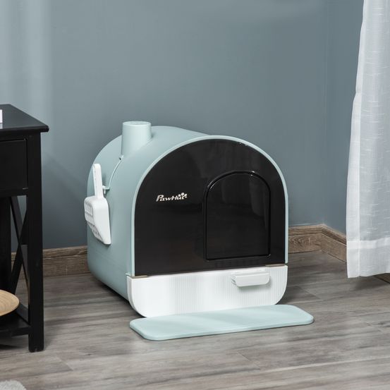 Maison toilette chat fermée filtre pelle tapis vert 43x44x47cm