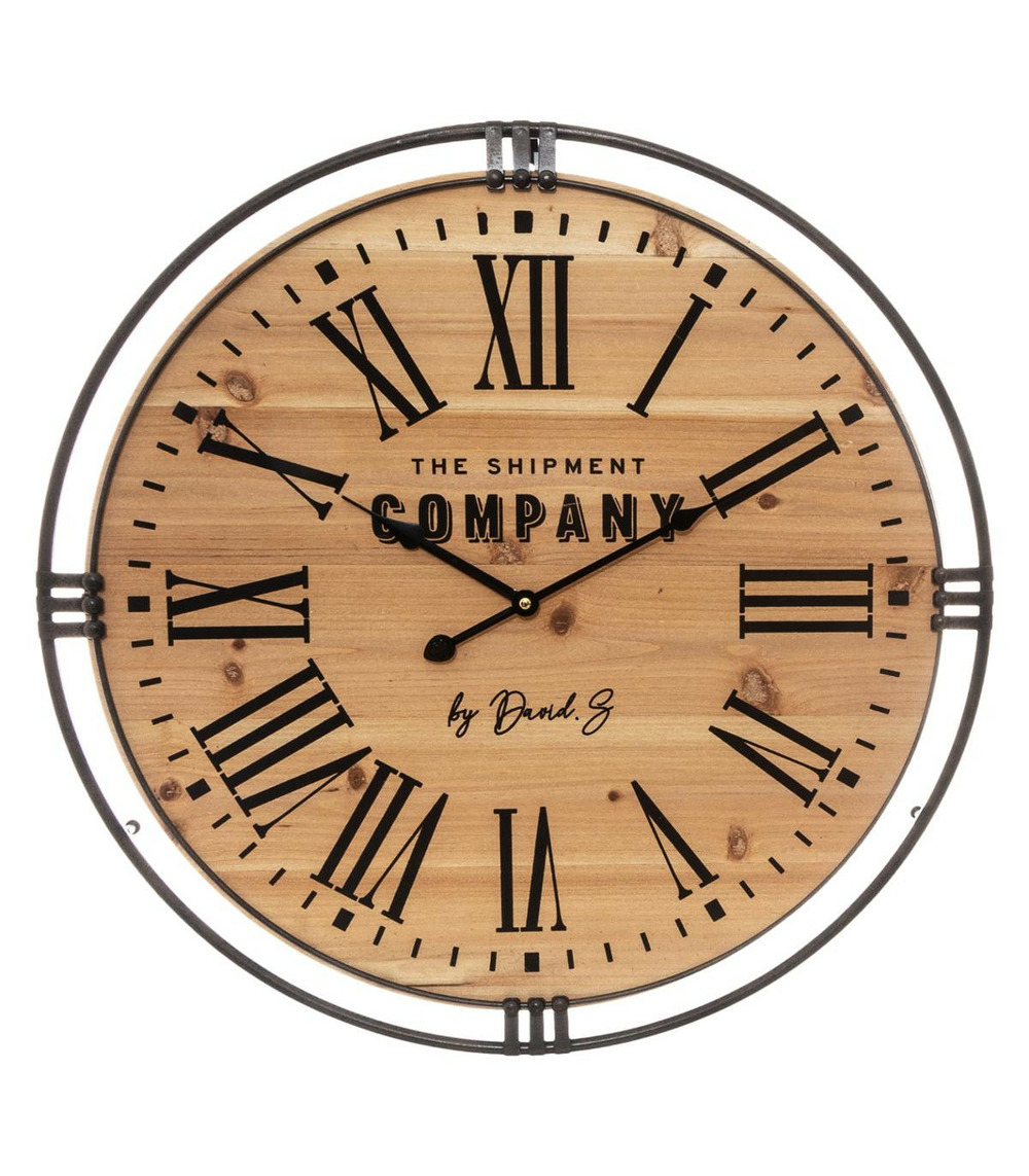 Pendule murale silencieuse en bois et métal d 58 cm