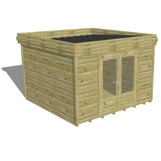 Abri de jardin bois pin traité autoclave 27mm - 3,44x3,44m / 12m2 - bac acier - plancher bois