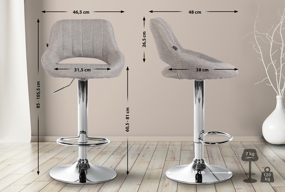 Tabouret de bar milet tissu chromé