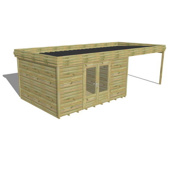 Abri de jardin bois pin traité autoclave 27mm - 7,84x3,44m / 27m2 - bac acier - plancher bois
