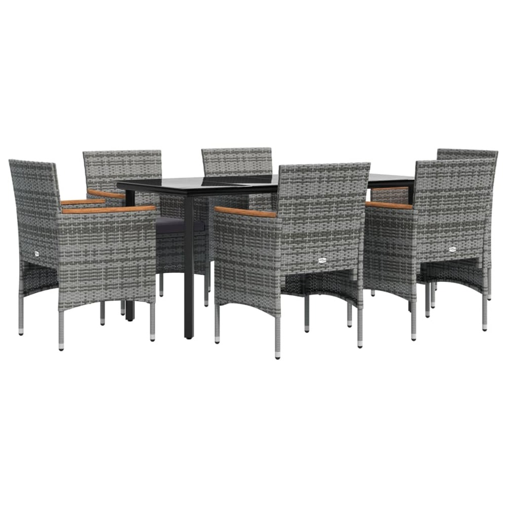 Mobilier de salle à manger de jardin coussins 7 pièces gris et noir