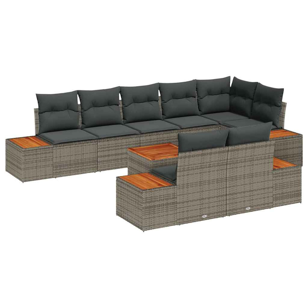 Ensemble de canapé de jardin avec coussin 8 pcs gris polyrotin