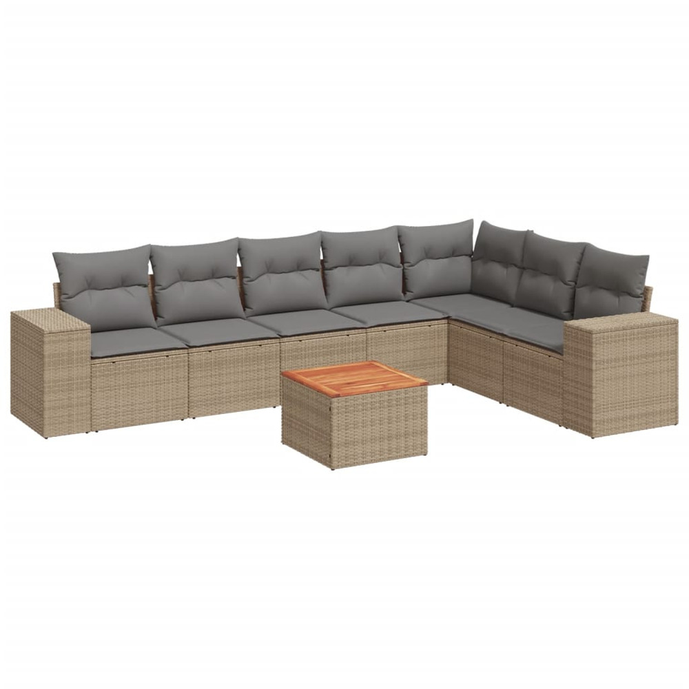 Salon de jardin avec coussins 8 pcs beige résine tressée