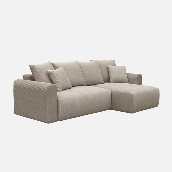Canapé d'angle convertible réversible 3 places velours côtelé avec coffre de rangement - almo