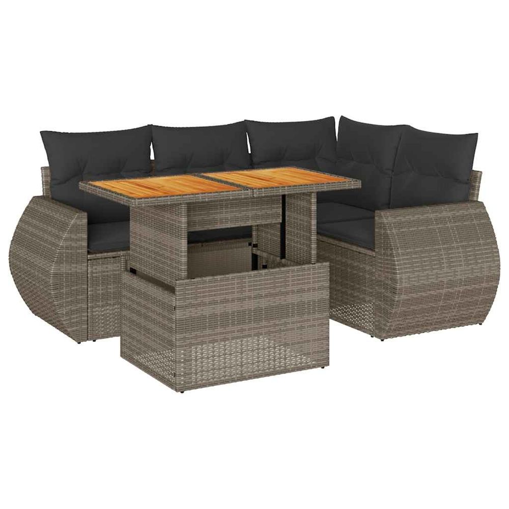Salon de jardin 5 pcs avec coussins gris résine tressée