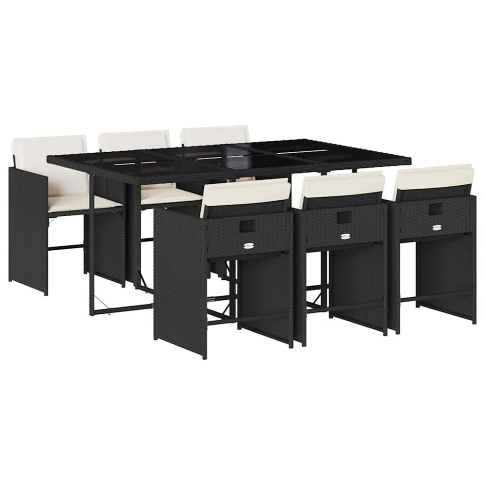Ensemble à manger de jardin coussins 7pcs noir résine tressée