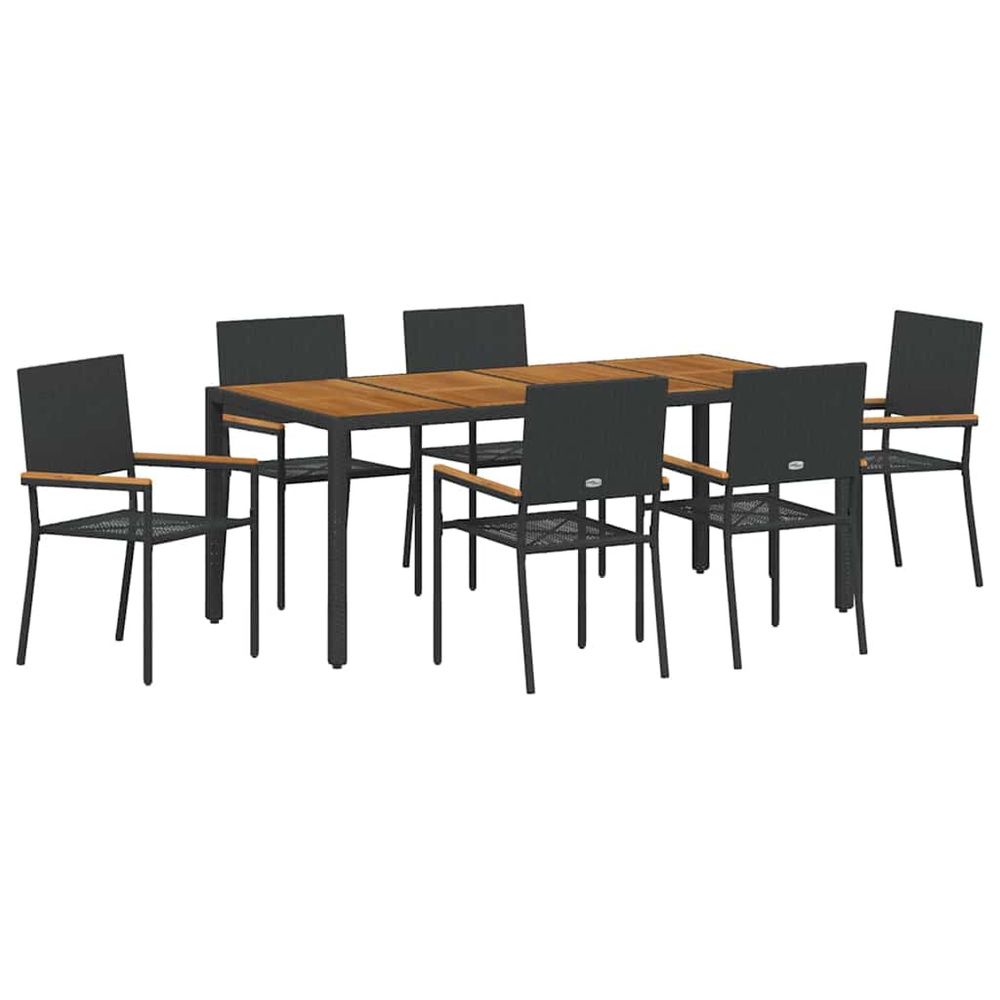 Ensemble de salle à manger pour jardin 7 pc noir polyrotin