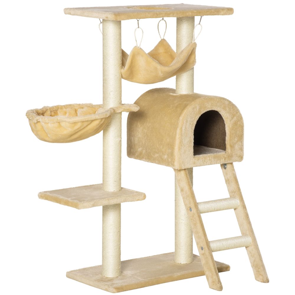 Arbre à chat griffoir panneaux particules pour chats centre multi-activités 98cm beige