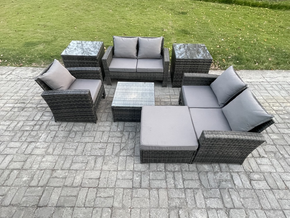 Ensemble de meubles de jardin en rotin ave table basse chaise 2 table d'appoint grand tabouret