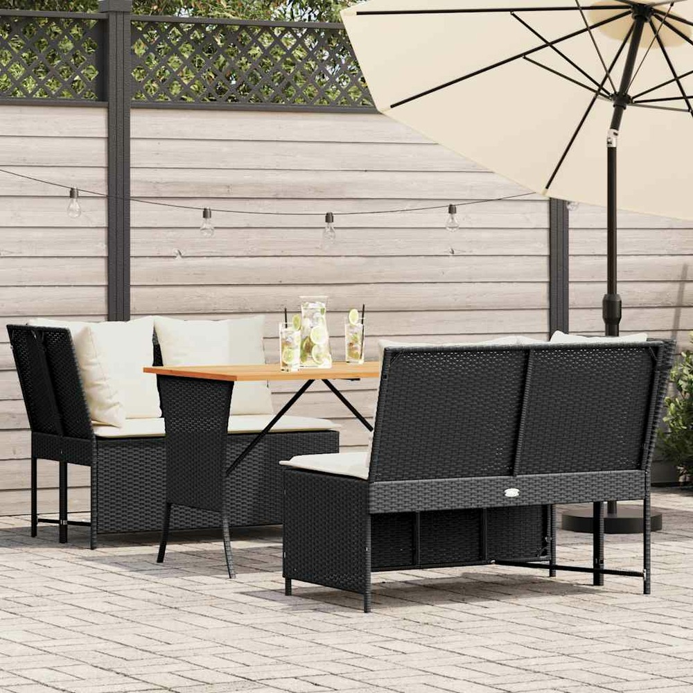 Salon de jardin 3 pcs avec coussins noir résine tressée
