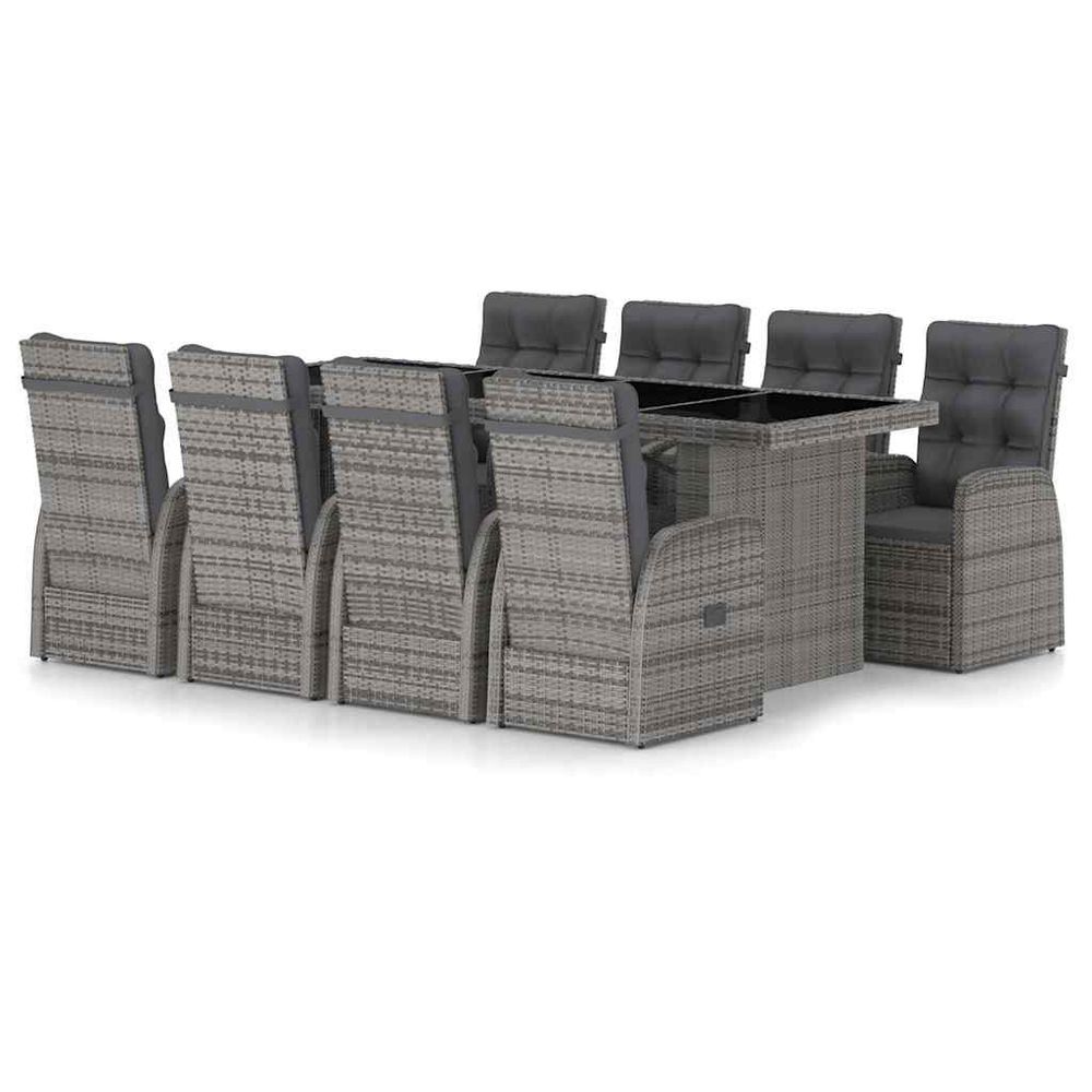 Ensemble à manger d'extérieur 9pcs coussins résine tressée gris