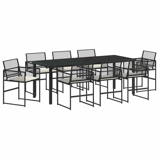 Ensemble de salle à manger pour jardin 9 pcs noir polyrotin