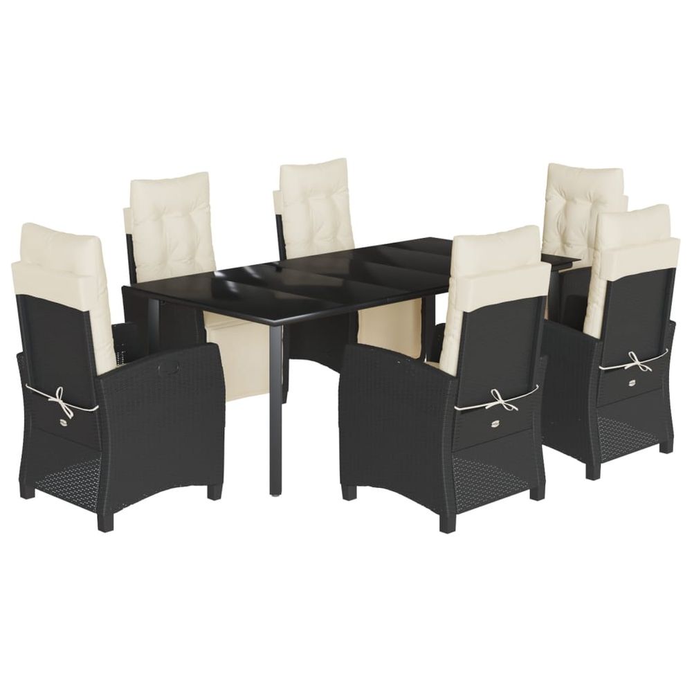 Ensemble à manger de jardin coussins 7pcs noir résine tressée
