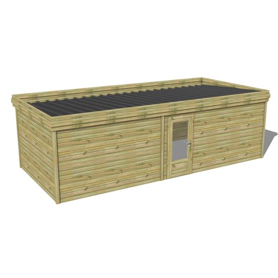Abri de jardin bois pin traité autoclave 27mm - 7,695x3,44m / 26m2 - bac acier - abri français