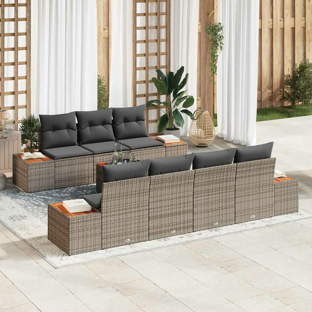 Ensemble de canapé de jardin avec coussin 8 pcs gris poly rotin